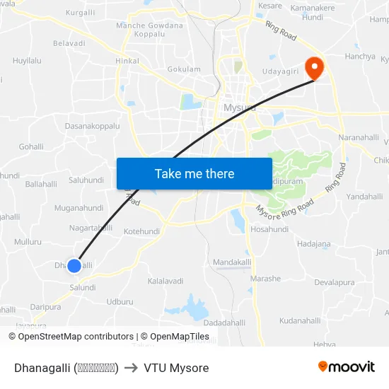 Dhanagalli (ಧನಗಳ್ಳಿ) to VTU Mysore map