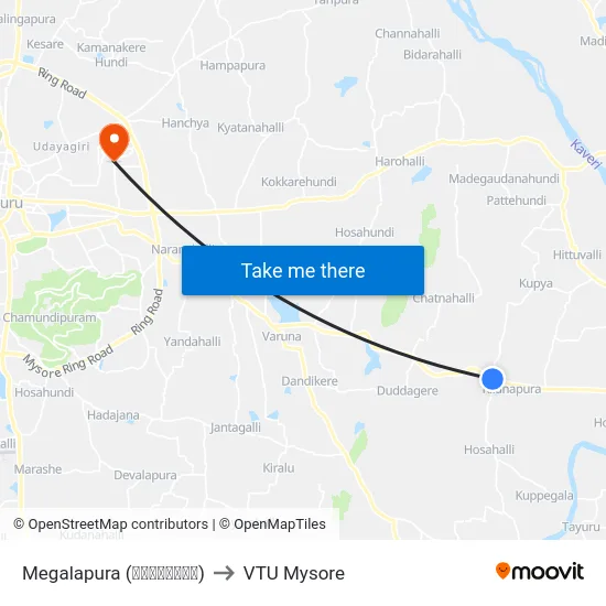 Megalapura (ಮೇಘಲಾಪುರ) to VTU Mysore map