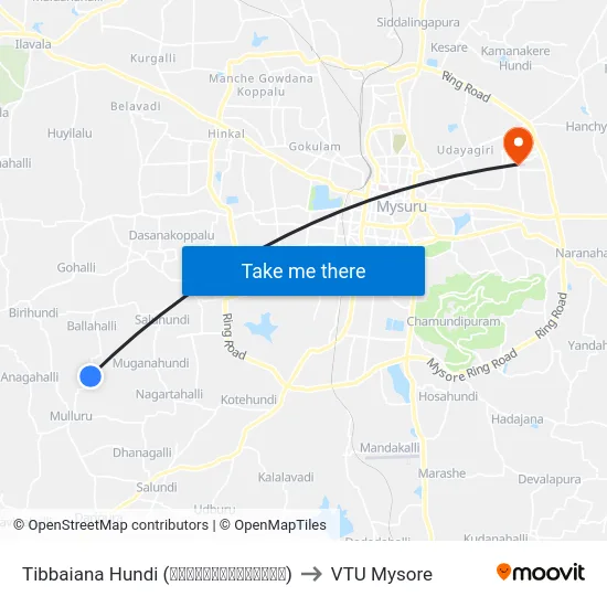 Tibbaiana Hundi (ತಿಬ್ಬಯ್ಯನಹುಂಡಿ) to VTU Mysore map