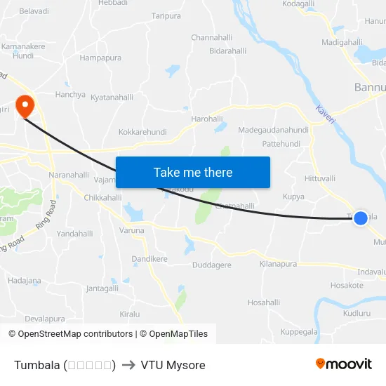 Tumbala (ತುಂಬಳ) to VTU Mysore map