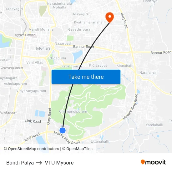 Bandi Palya to VTU Mysore map