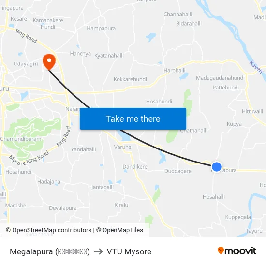 Megalapura (ಮೇಘಲಾಪುರ) to VTU Mysore map