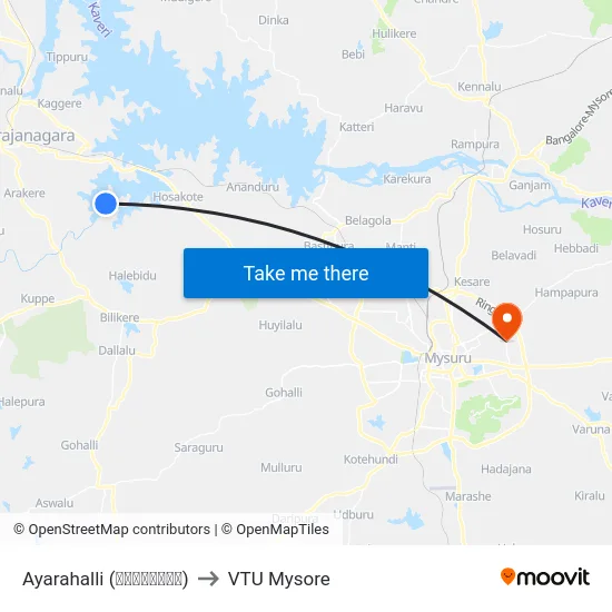 Ayarahalli (ಆಯರಹಳ್ಳಿ) to VTU Mysore map