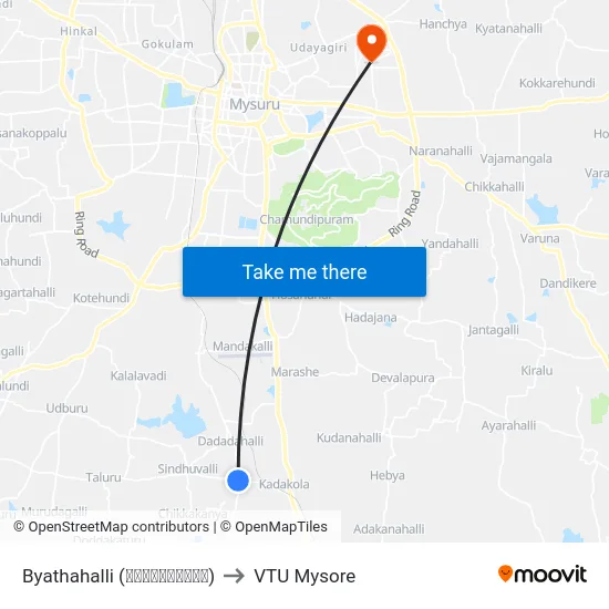 Byathahalli (ಬ್ಯಾತಹಳ್ಳಿ) to VTU Mysore map