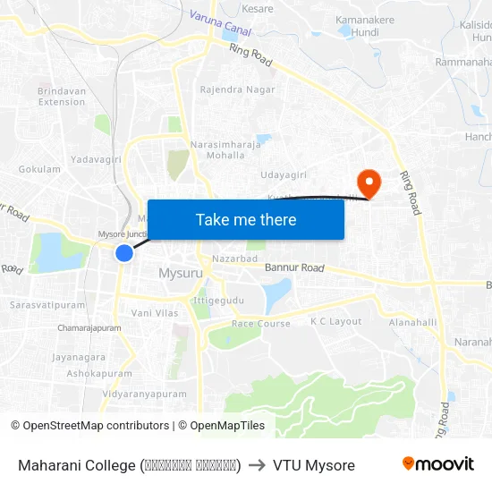 Maharani College (ಮಹಾರಾಣಿ ಕಾಲೇಜು) to VTU Mysore map
