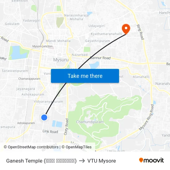 Ganesh Temple (ಗಣೇಶ ದೇವಸ್ಥಾನ) to VTU Mysore map