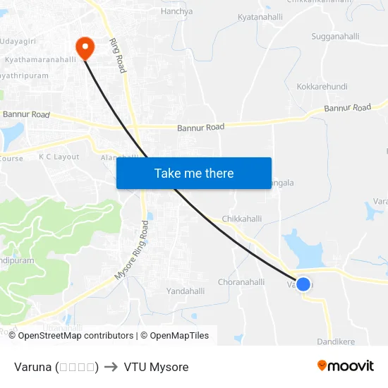 Varuna (ವರುಣ) to VTU Mysore map