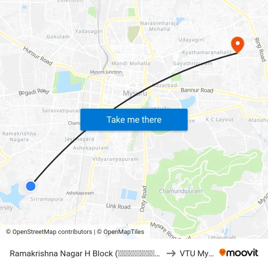 Ramakrishna Nagar H Block (ರಾಮಕೃಷ್ಣನಗರ ಹೆಚ್ ಬ್ಲಾಕ್) to VTU Mysore map