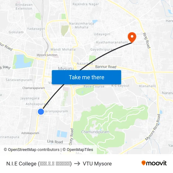 N.I.E College (ಎನ್.ಐ.ಇ ಕಾಲೇಜು) to VTU Mysore map
