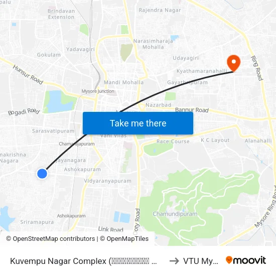 Kuvempu Nagar Complex (ಕುವೆಂಪುನಗರ ಕಾಂಪ್ಲೆಕ್ಸ್) to VTU Mysore map