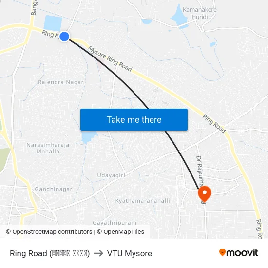 Ring Road (ರಿಂಗ್ ರೋಡ್) to VTU Mysore map