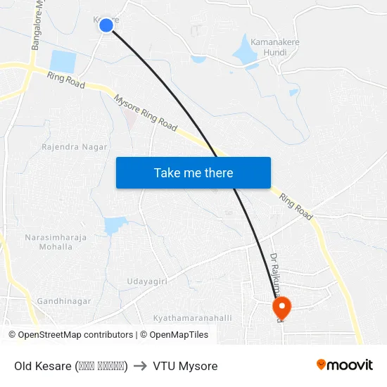 Old Kesare (ಹಳೆ ಕೆಸರೆ) to VTU Mysore map