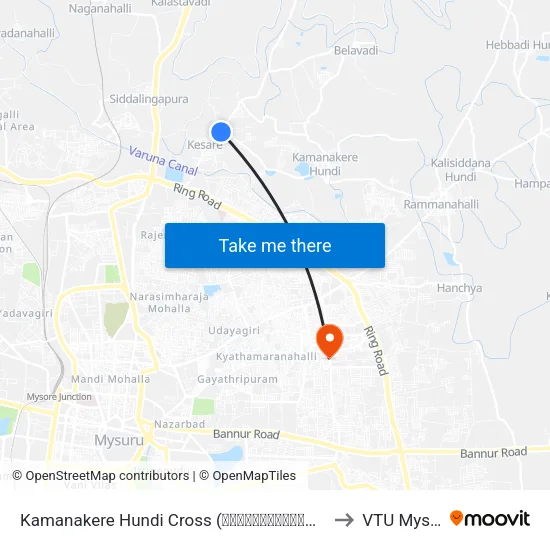 Kamanakere Hundi Cross (ಕಾಮನಕೆರೆಹುಂಡಿ ಕ್ರಾಸ್) to VTU Mysore map