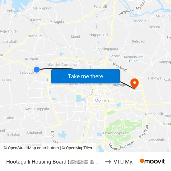 Hootagalli Housing Board (ಹೂಟಗಳ್ಳಿ ಹೌಸಿಂಗ್ ಬೋರ್ಡ್‌) to VTU Mysore map