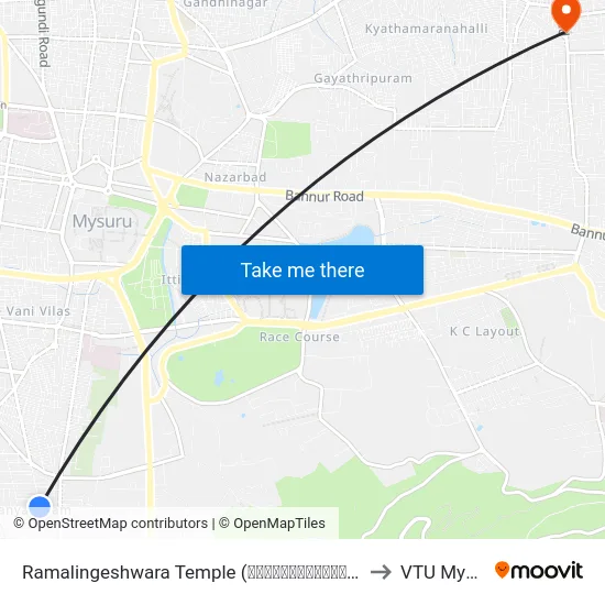 Ramalingeshwara Temple (ರಾಮಲಿಂಗೇಶ್ವರ ದೇವಸ್ಥಾನ) to VTU Mysore map