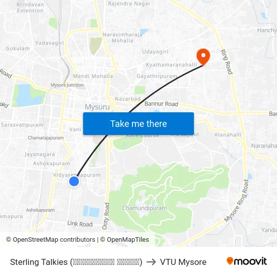 Sterling Talkies (ಸ್ಟೆರ್ಲಿಂಗ್ ಟಾಕೀಸ್) to VTU Mysore map