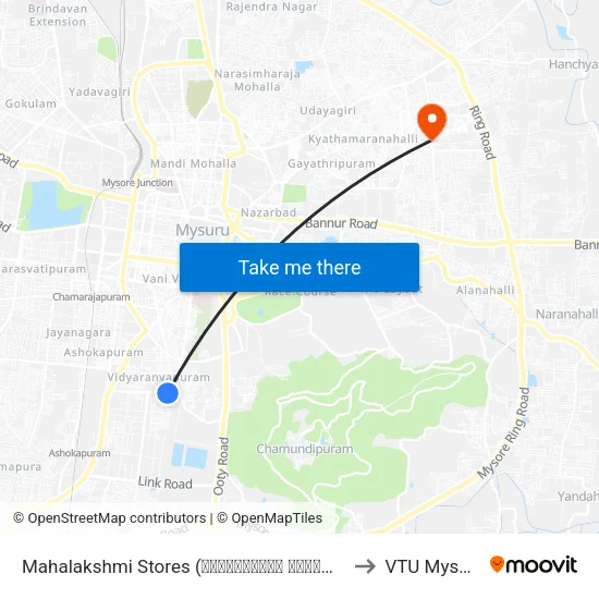 Mahalakshmi Stores (ಮಹಾಲಕ್ಷ್ಮೀ ಸ್ಟೋರ‍್ಸ್‌) to VTU Mysore map