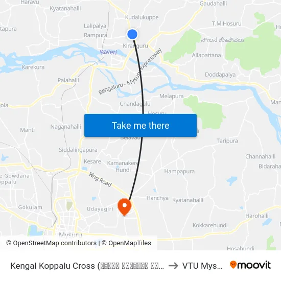 Kengal Koppalu Cross (ಕೆಂಗಳ ಕೊಪ್ಪಲು ಕ್ರಾಸ್) to VTU Mysore map