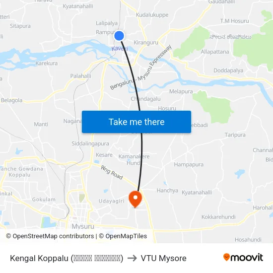 Kengal Koppalu (ಕೆಂಗಳ ಕೊಪ್ಪಲು) to VTU Mysore map