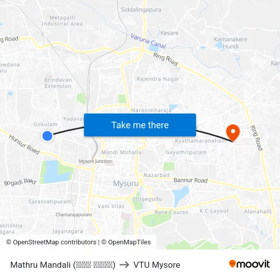Mathru Mandali (ಮಾತೃ ಮಂಡಳಿ) to VTU Mysore map
