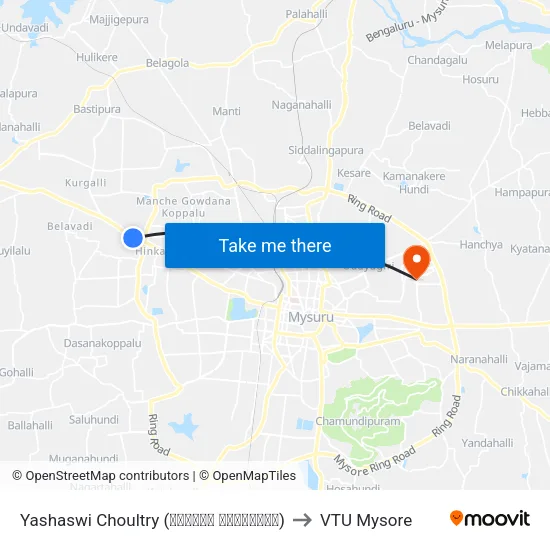 Yashaswi Choultry (ಯಶಸ್ವಿ ಚೌಲ್ಟ್ರಿ) to VTU Mysore map