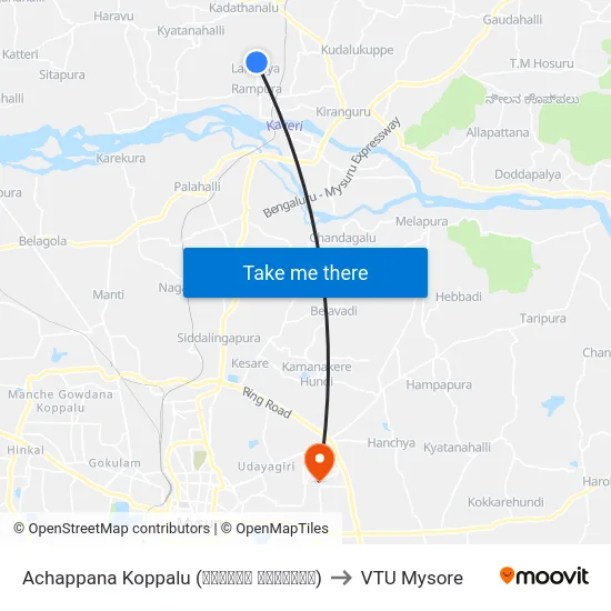 Achappana Koppalu (ಆಚಪ್ಪನ ಕೊಪ್ಪಲು) to VTU Mysore map