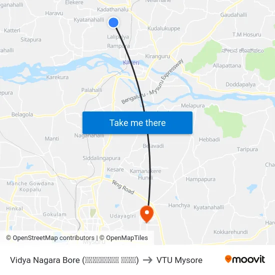 Vidya Nagara Bore (ವಿದ್ಯಾನಗರ ಬೋರ್) to VTU Mysore map