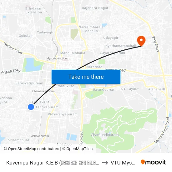 Kuvempu Nagar K.E.B (ಕುವೆಂಪು ನಗರ ಕೆ.ಇ.ಬಿ) to VTU Mysore map