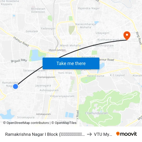 Ramakrishna Nagar I Block (ರಾಮಕೃಷ್ಣನಗರ ಐ ಬ್ಲಾಕ್) to VTU Mysore map