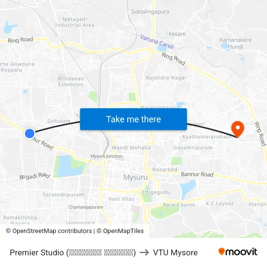 Premier Studio (ಪ್ರೀಮಿಯರ್ ಸ್ಟುಡಿಯೋ) to VTU Mysore map