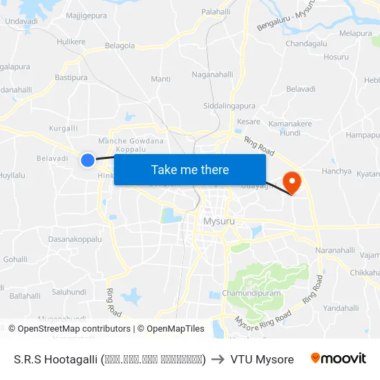 S.R.S Hootagalli (ಎಸ್.ಆರ್.ಎಸ್ ಹೂಟಗಳ್ಳಿ) to VTU Mysore map