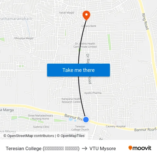 Teresian College (ಟೆರೇಸಿಯನ್ ಕಾಲೇಜು) to VTU Mysore map