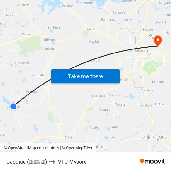 Gaddige (ಗದ್ದಿಗೆ) to VTU Mysore map