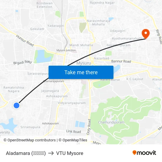 Aladamara (ಆಲದಮರ) to VTU Mysore map