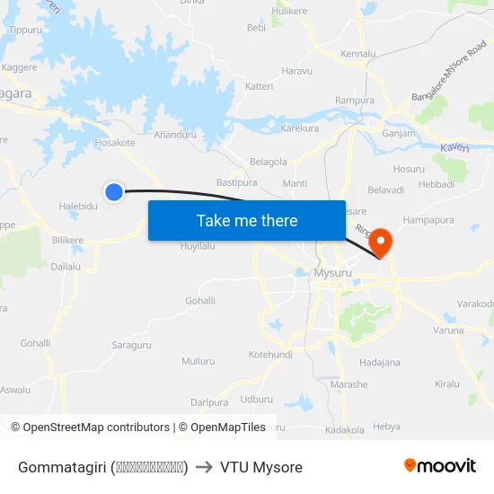 Gommatagiri (ಗೊಮ್ಮಟಗಿರಿ) to VTU Mysore map