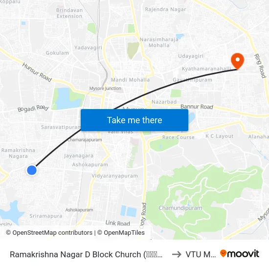 Ramakrishna Nagar D Block Church (ರಾಮಕೃಷ್ಣನಗರ ಡಿ ಬ್ಲಾಕ್ ಚರ್ಚ್) to VTU Mysore map