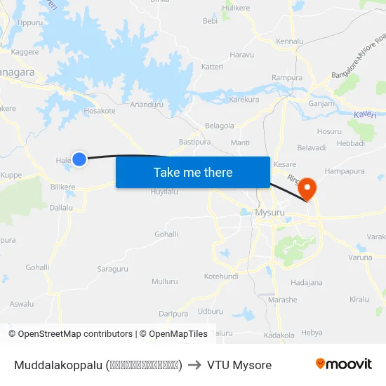 Muddalakoppalu (ಮುದ್ದಲಕೊಪ್ಪಲು) to VTU Mysore map