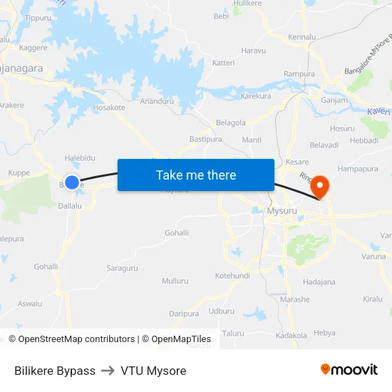 Bilikere Bypass to VTU Mysore map