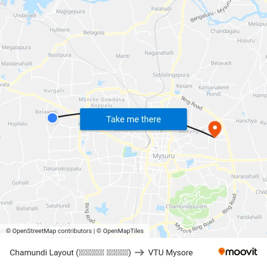 Chamundi Layout (ಚಾಮುಂಡಿ ಬಡಾವಣೆ) to VTU Mysore map