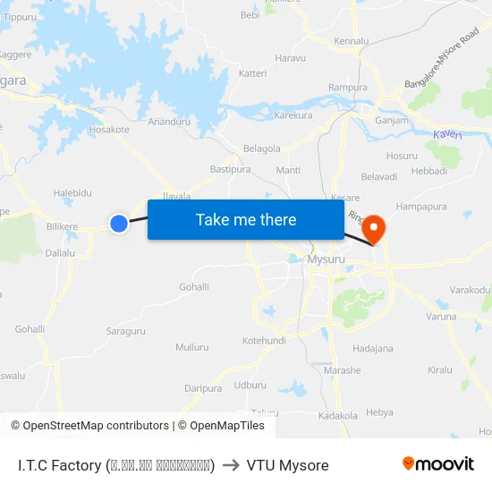 I.T.C Factory (ಐ.ಟಿ.ಸಿ ಕಾರ್ಖಾನೆ) to VTU Mysore map