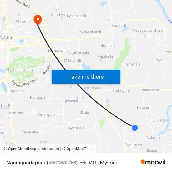 Nandigundapura (ನಂದಿಗುಂಡ ಪುರ) to VTU Mysore map