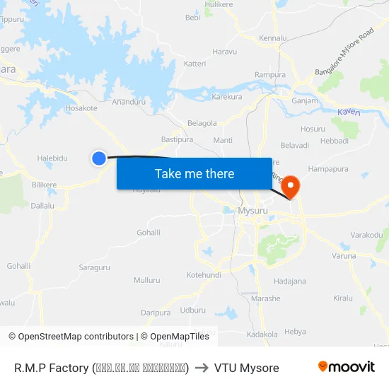 R.M.P Factory (ಆರ್‌.ಎಂ.ಪಿ ಕಾರ್ಖಾನೆ) to VTU Mysore map