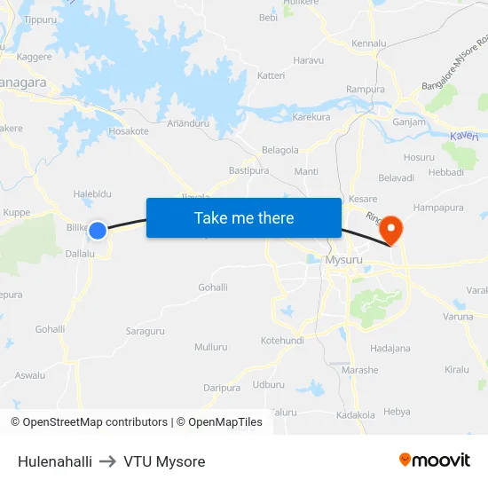 Hulenahalli to VTU Mysore map