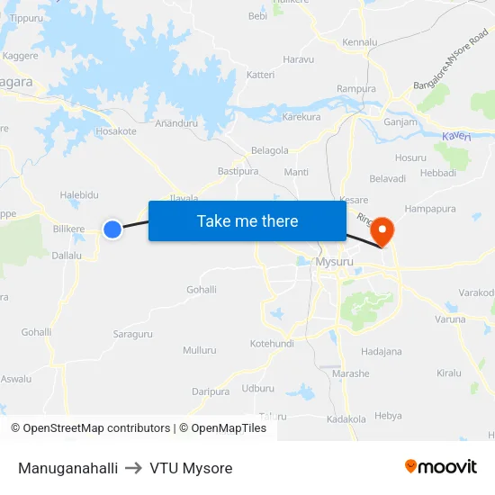 Manuganahalli to VTU Mysore map