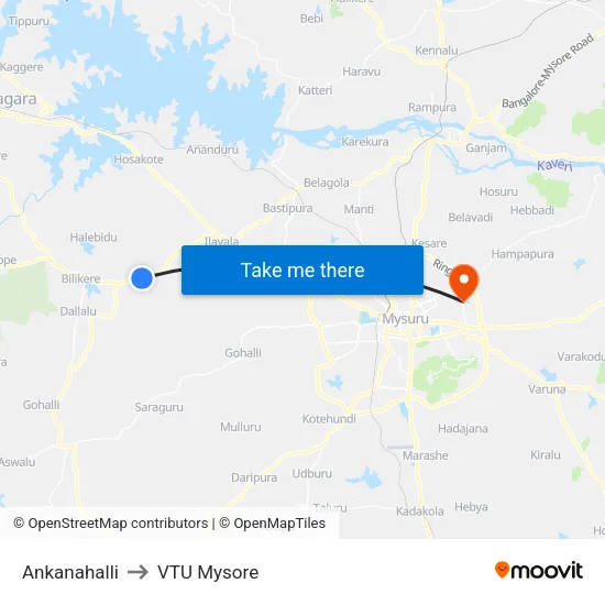 Ankanahalli to VTU Mysore map