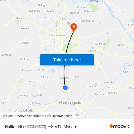 Hallididdi (ಹಳ್ಳಿದಿಡ್ಡಿ) to VTU Mysore map