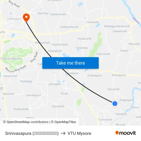 Srinivasapura (ಶ್ರೀನಿವಾಸಪುರ) to VTU Mysore map