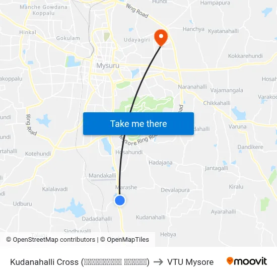 Kudanahalli Cross (ಕುಂದನಹಳ್ಳಿ ಕ್ರಾಸ್) to VTU Mysore map