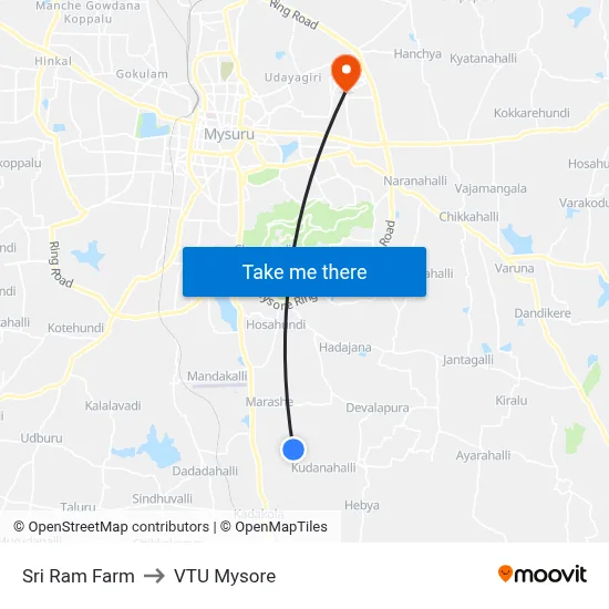 Sri Ram Farm to VTU Mysore map