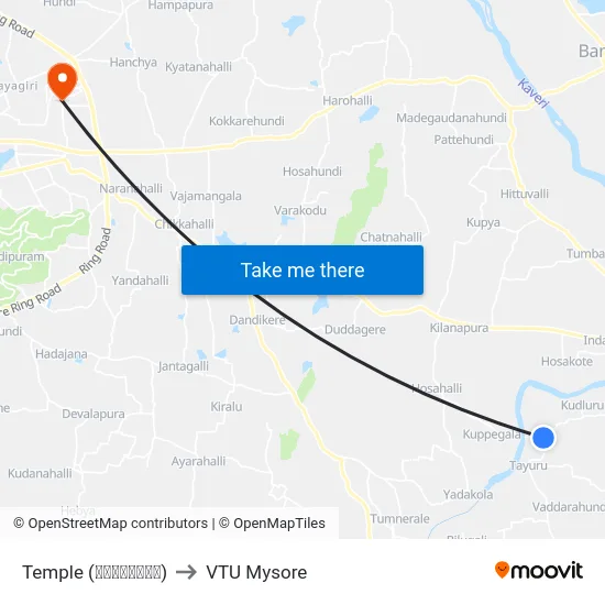Temple (ದೇವಸ್ಥಾನ) to VTU Mysore map